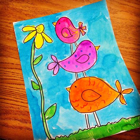 Little Birdies Watercolor Painting (Art Projects for Kids) | Spring art ...