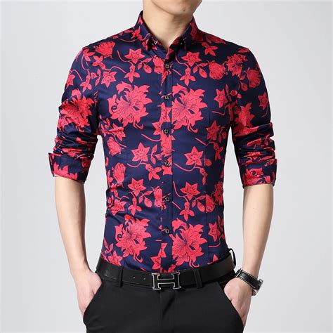 Best flower Floral casual shirt men,big yards Slim long sleeve shirt ...