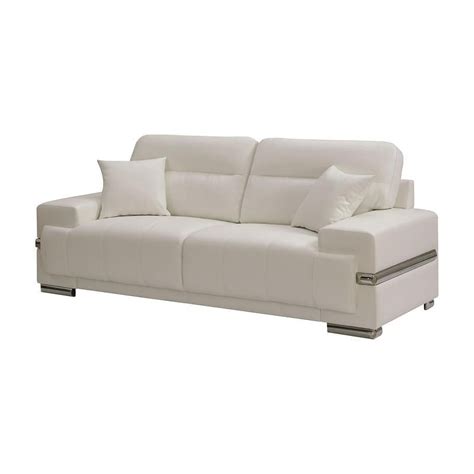 Bowery Hill Modern / Contemporary Faux Leather Sofa in White Finish ...