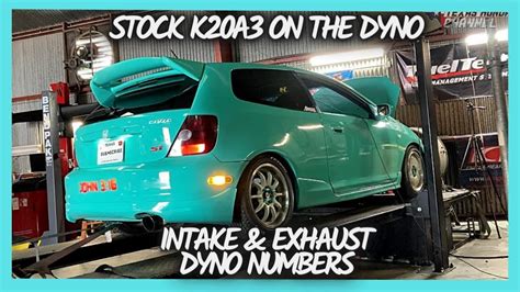 DYNO OF K20A3 INTAKE/EXHAUST STOCK ECU BEFORE ITB - YouTube