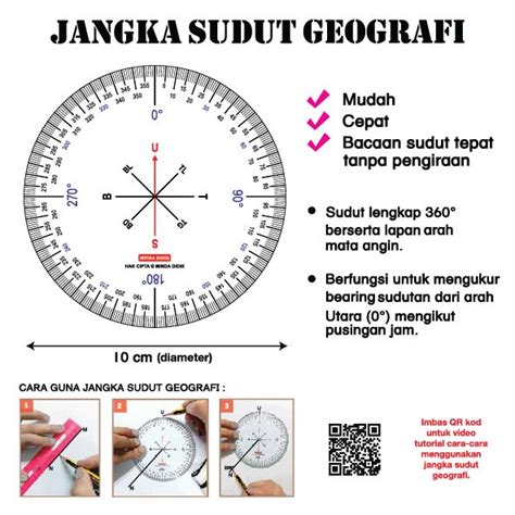 [ LM ] JANGKA SUDUT GEOGRAFI / JANGKA LUKIS GEOGRAFI - PROTRACTOR 360 ...