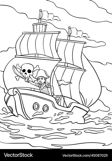 Pirate ship coloring page for kids Royalty Free Vector Image