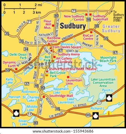 Sudbury, Ontario Area Map Stock Vector Illustration 155943686 : Shutterstock