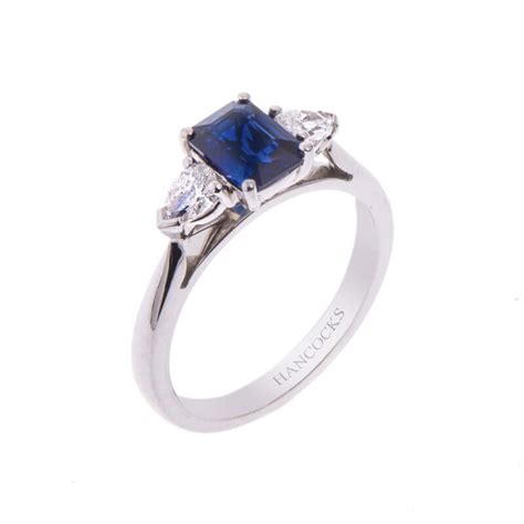 Square Cut Sapphire with Trapeze Cut Diamonds - Hancocks Jewellers