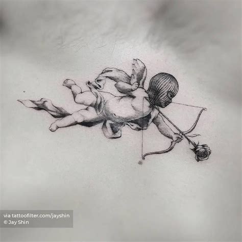 Micro-realistic ski mask cupid tattoo on the sternum. | Cupid tattoo ...