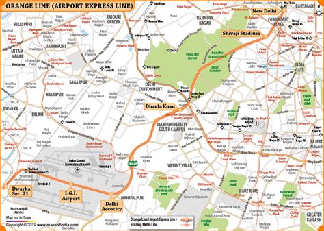 Delhi Metro Orange Line (Airport Express) Route Map and Stations List ...