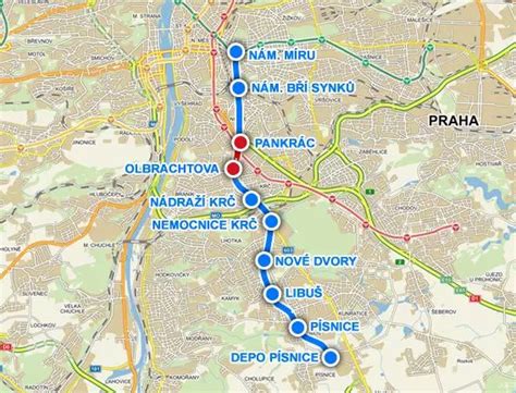 Metro D: Mapa [Praha] Trasa metra D (Stanice, stavba)