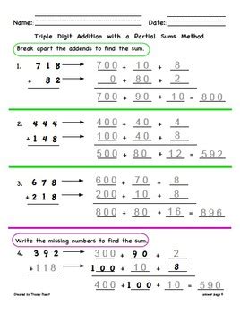 Partial Sums Addition Worksheet