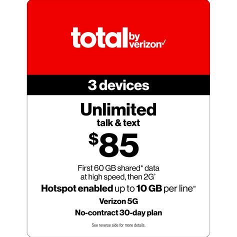 Total by Verizon (formerly Total Wireless) $85 Unlimited 30-Day 3 Lines ...