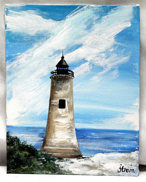 Lighthouse Acrylic painting, 7" x 9" canvas board, Landscape painting, unframed office canv ...