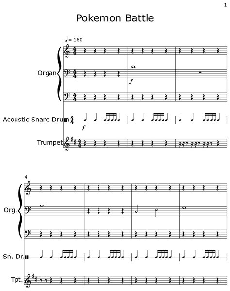 Pokemon Battle - Sheet music for Organ, Acoustic Snare Drum, Trumpet