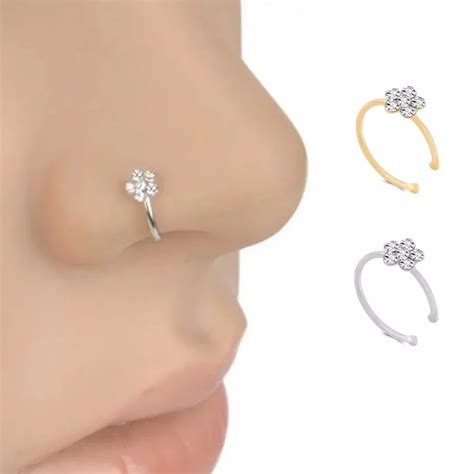 Fashion Crystal Nose Ring Indian Flower Nose Stud Hoop Septum Clicker ...