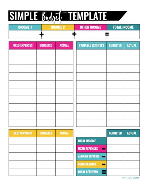 Couples Budget Template Excel - Printable Word Searches