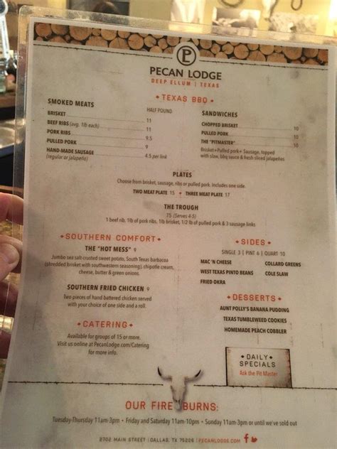 Menu at Pecan Lodge BBQ, Dallas, Main St