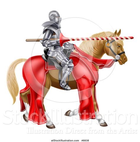 Vector Illustration of a 3d Fully Armored Medieval Jousting Knight Holding a Lance on a Horse by ...