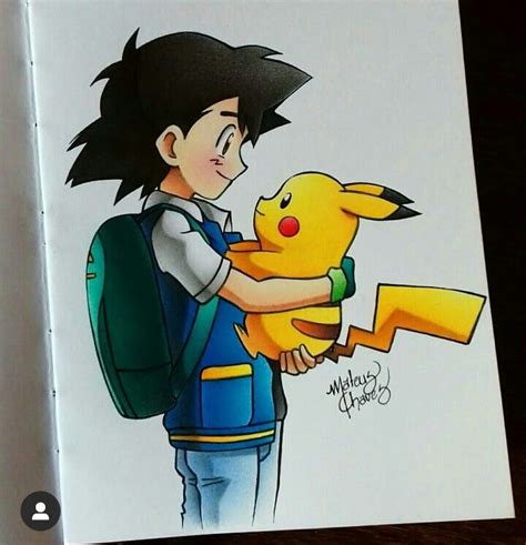 a drawing of a boy holding a pokemon pikachu