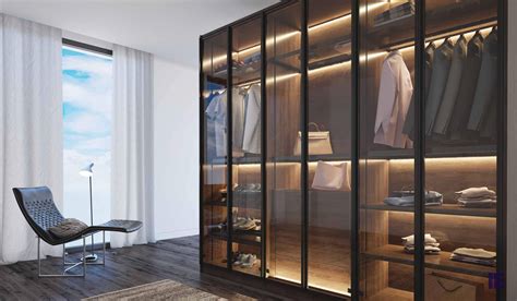 Linear glass wardrobe in dark wood oak finish supplied by Inspired ...