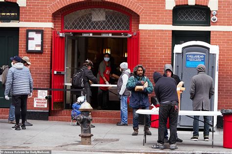 Hundreds Line Up Outside Bowery Mission Homeless Charity in Manhattan for a Free Meal as ...