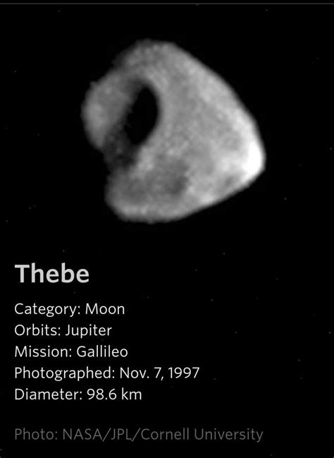 Thebe - a Jupiter Moon | Space and astronomy, Astronomy facts, Space facts