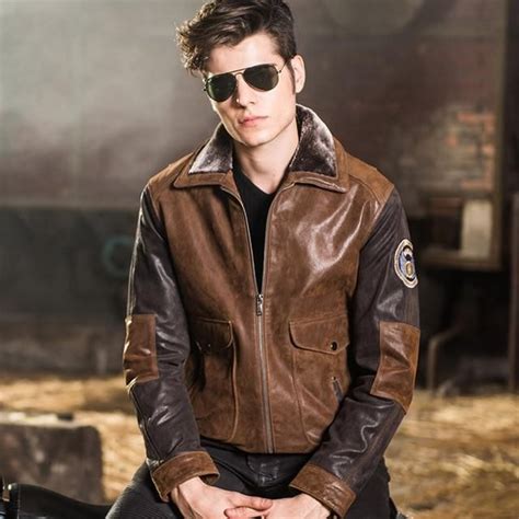 Check out this men's real leather jacket made from genuine pigskin leather jacket coat. The turn ...