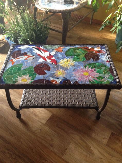 Patio Coffee Table "Koi Pond and Water Lilies" Mosiac Art, Mosaic Garden Art, Mosaic Stained ...