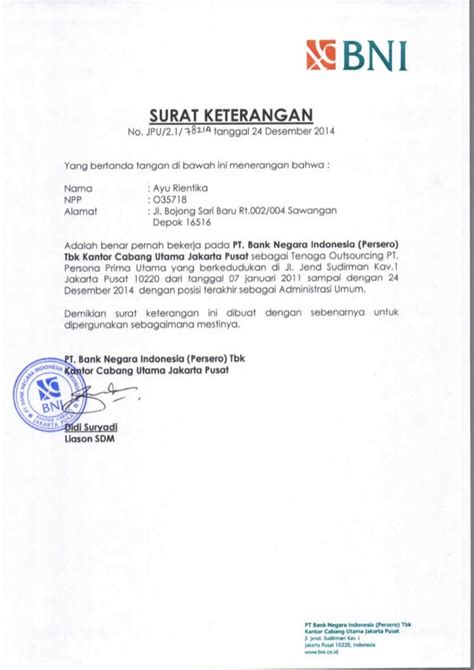 surat keterangan pengalaman kerja