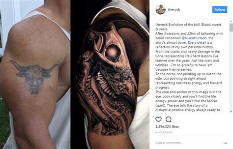 Dwayne 'The Rock' Johnson shows off his new, huge bull tattoo