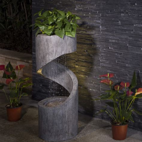 Glitzhome Patio Fountain Waterfall Decorative Tiered Outdoor Water Fountain with LED Light ...