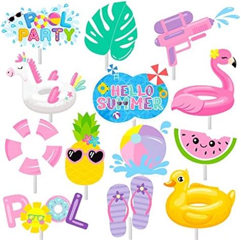 36Pcs Summer Pool Cupcake Toppers Pool Party Decorations Swimming Pool Cupcake Toppers Water ...