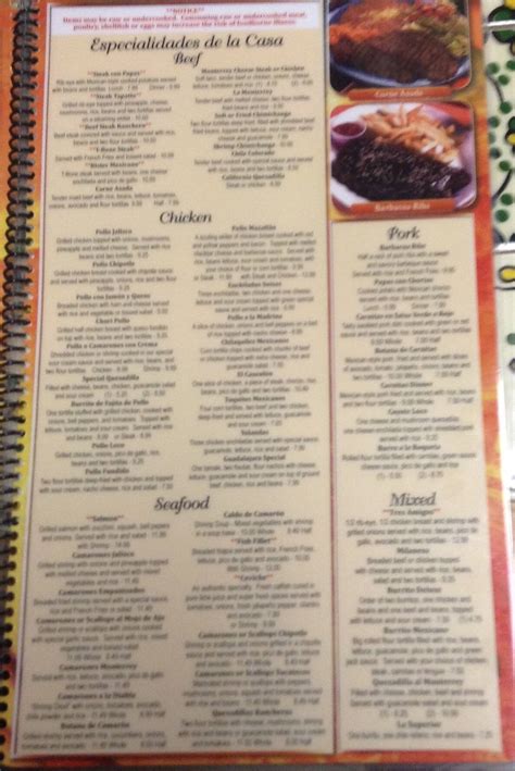 Menu at Monte Del Rey restaurant, Mocksville, US-601