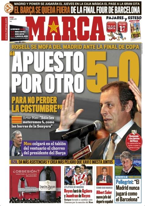 Newspaper Marca (Spain). Newspapers in Spain. Friday's edition, April 1 of 2011. Kiosko.net