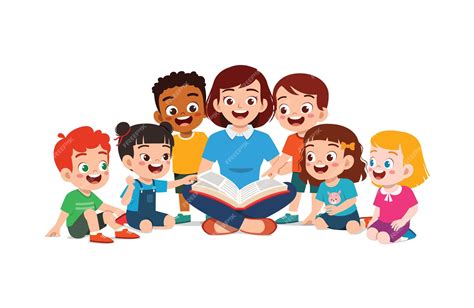 Premium Vector | Teacher read story book while student sit and listening