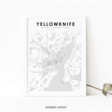 Yellowknife NT Map Print, Northwest Territories Canada Map Art ... - Worksheets Library