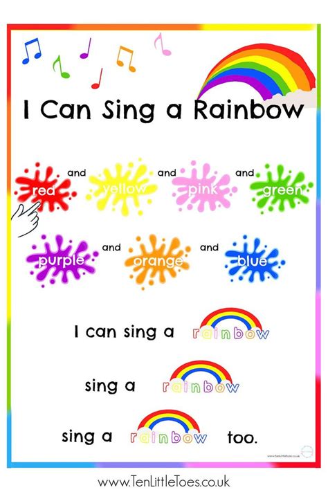 I Can Sing a Rainbow Printable Lyrics (Free Download) | Rainbow lessons, Teaching toddlers ...