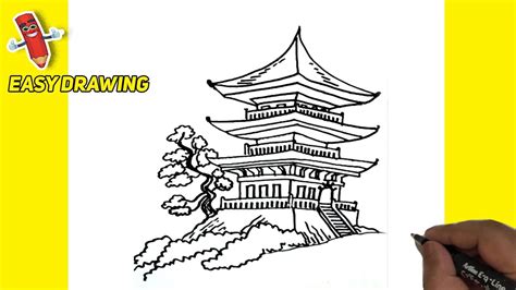 How To Draw A Pagoda Easy | Pagoda Step By Step Line Drawings Tutorials ...