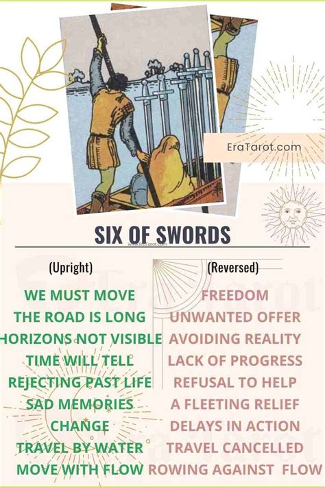 Six of Swords Tarot Card Meaning, Reversed, Yes and No, Love Life in ...