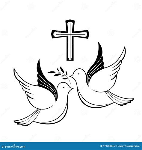 Couple of Pigeons and a Cross. Biblical Symbols. Easter Greeting Card. Stock Illustration ...