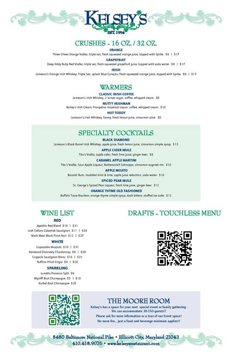 Kelsey's Menu — Kelsey's Restaurant, Irish Pub, & Banquet Hall