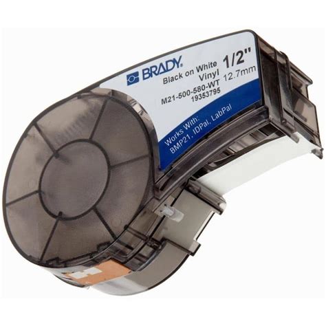 Brady BMP21 B-595 1/2 in. x 21 ft. Indoor/Outdoor Vinyl Black/White Film Tape 1 per Roll M21-500 ...