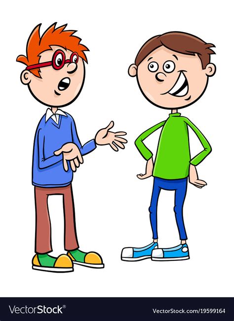 Boys kid characters talking cartoon Royalty Free Vector