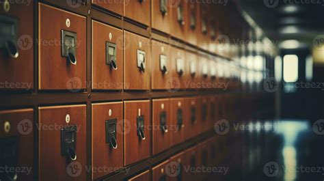 Generative AI, Row of high school lockers in the hallway, locker room ...