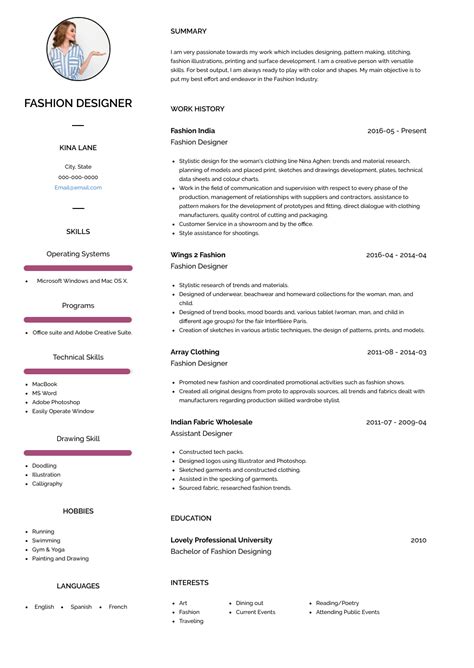 Best Fashion Designer Resume Sample and Template for 2020 | Fashion designer resume, Resume ...