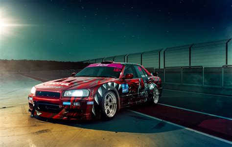 Wallpaper GTR, Nissan, Drift, Car, Night, Skyline, R34, Track, Raceway images for desktop ...