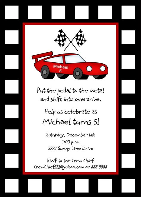 Race Car Birthday Invitation Template Free