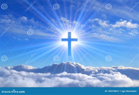 Religious Cross Over Cumulus Clouds Illuminated by the Rays of Holy Radiance, Concept. Stock ...