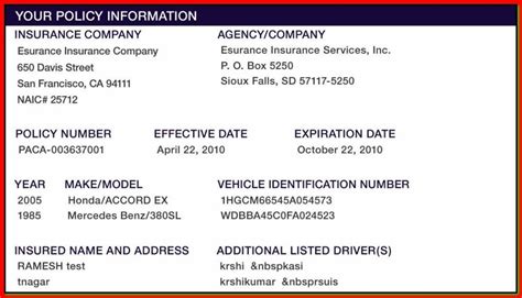 Proof Of Auto Insurance Template Free | Template Business