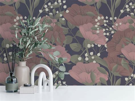 Dark red floral wallpaper - Peel and Stick or Non-Pasted