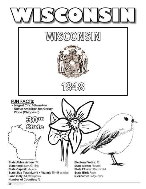 Wisconsin State Coloring Book 8.5 x 11