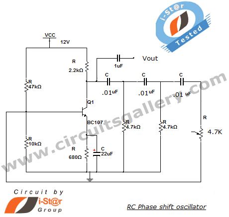 Rc Phase Shift Oscillator Circuit Using Transistor - Circuit Diagram