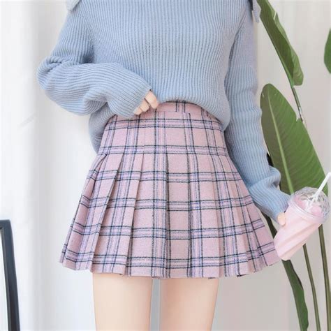 itGirl Shop | GRAY PINK SCHOOL STYLE GRAND PLAID PLEATED AESTHETIC SKIRTS